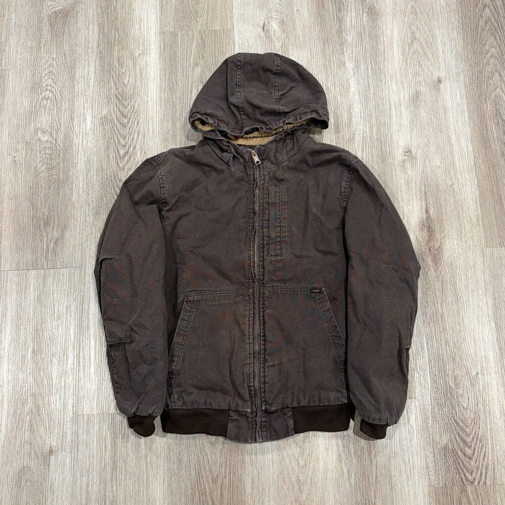 Vintage Lee 00s Y2K Sherpa Lined Workwear Hooded Jacket Men's Size M Brown